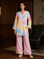 Multicolor Abstract Printed kurta with Pink Palazzo Set