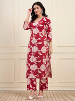 Red floral Print Kurta Set