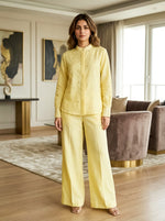 Solid Yellow Embellished Linen Coord Set with Straight Pants