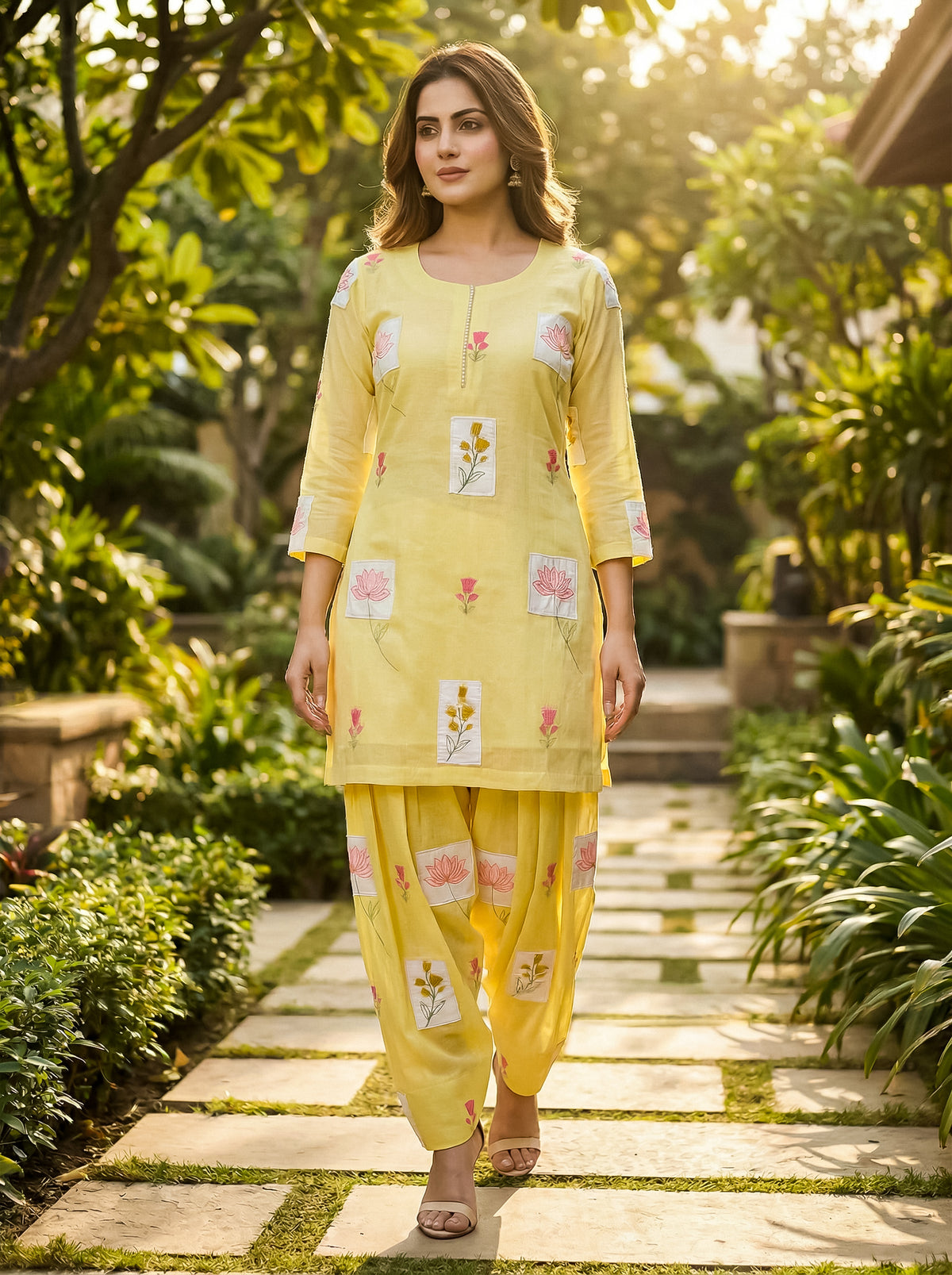 Mul Chanderi patchwork Farshi Salwar Set