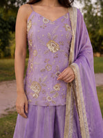 Purple Hand embroidery Sharara suit
