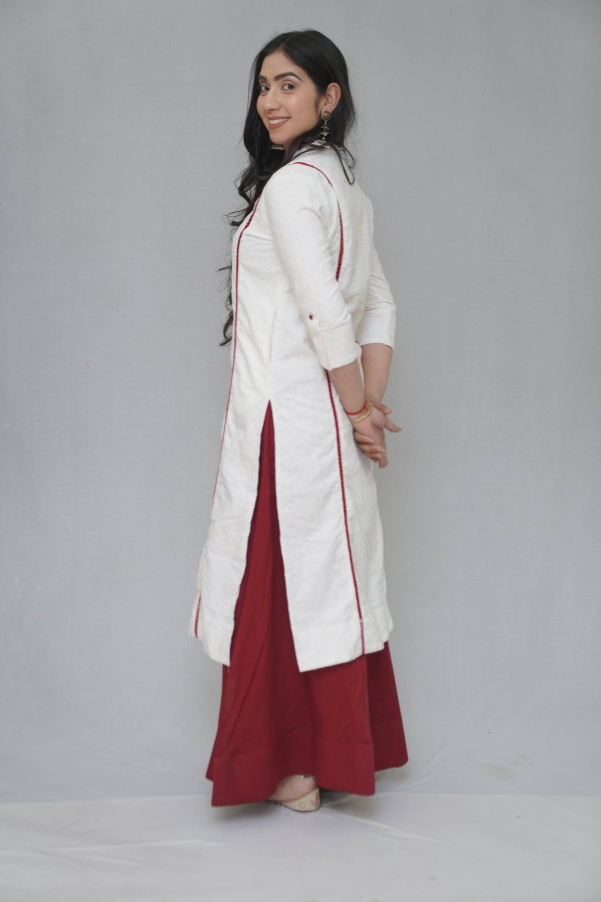 White & Red Kurta and Palazzo Set