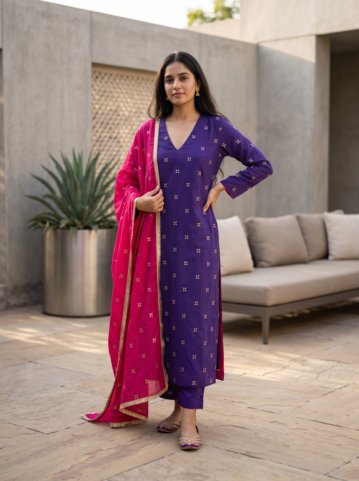 Purple Mukaish Kurta Setwith Dupatta