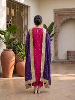 Majenta Mukaish Kurta Set with Dupatta