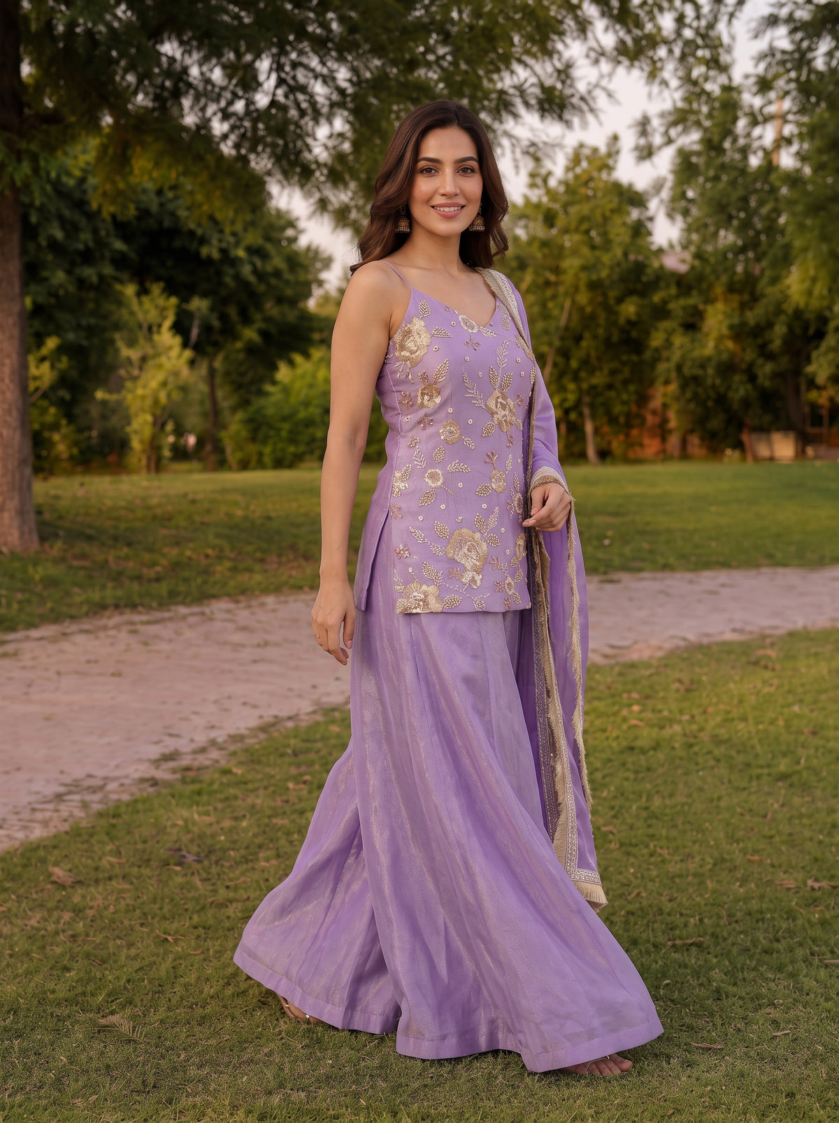 Purple Hand embroidery Sharara suit