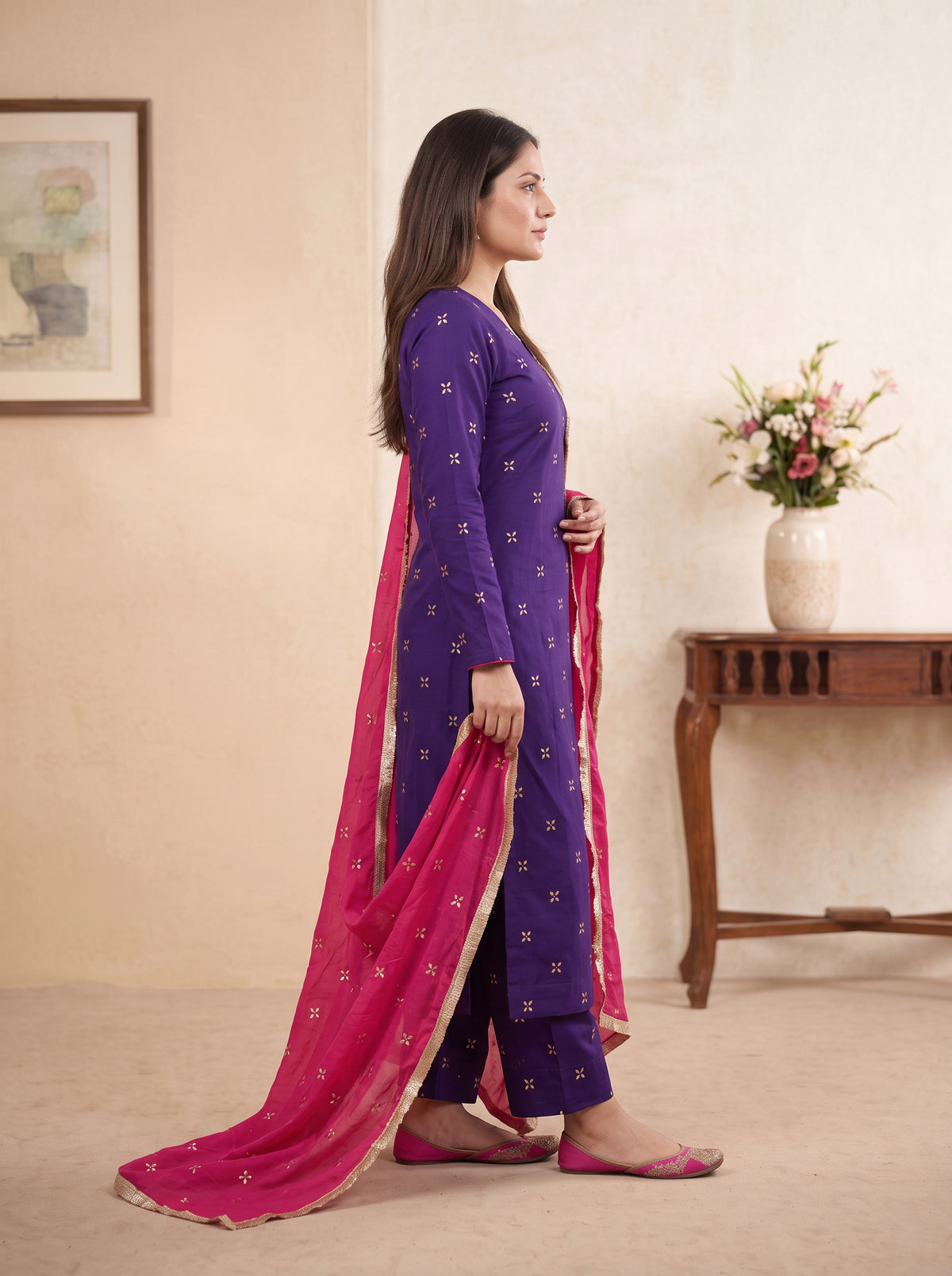 Purple Mukaish Kurta Setwith Dupatta