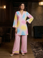 Multicolor Abstract Printed kurta with Pink Palazzo Set