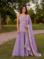 Purple Hand embroidery Sharara suit