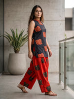 Black Elephant Print Kurta with Red Farshi Salwar