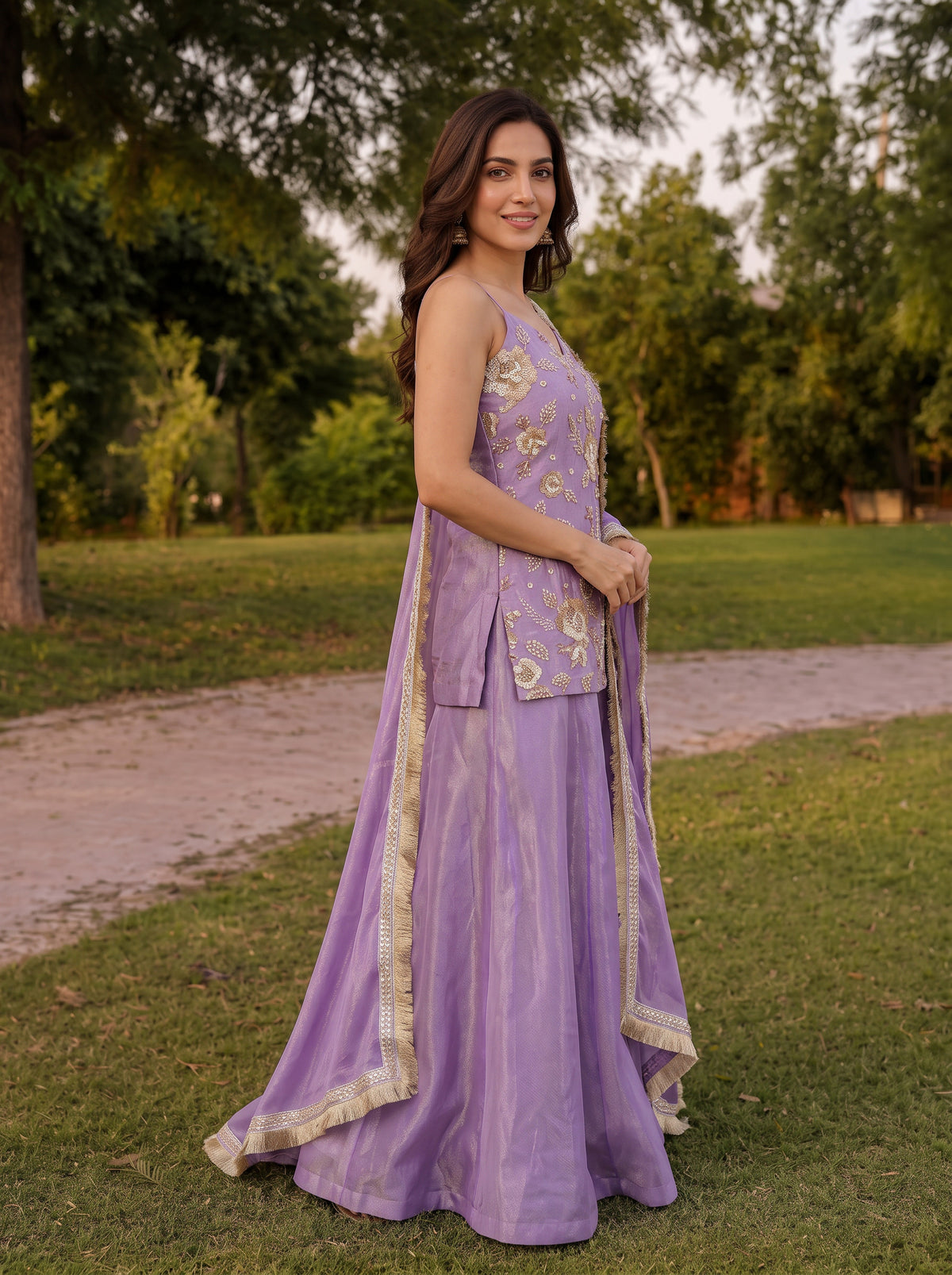 Purple Hand embroidery Sharara suit