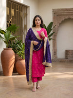 Majenta Mukaish Kurta Set with Dupatta