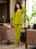 Cotton Coord Set with Lace Deatiling V neck Top and Straight Pants