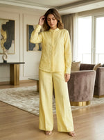 Solid Yellow Embellished Linen Coord Set with Straight Pants