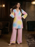 Multicolor Abstract Printed kurta with Pink Palazzo Set
