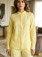 Solid Yellow Embellished Linen Coord Set with Straight Pants