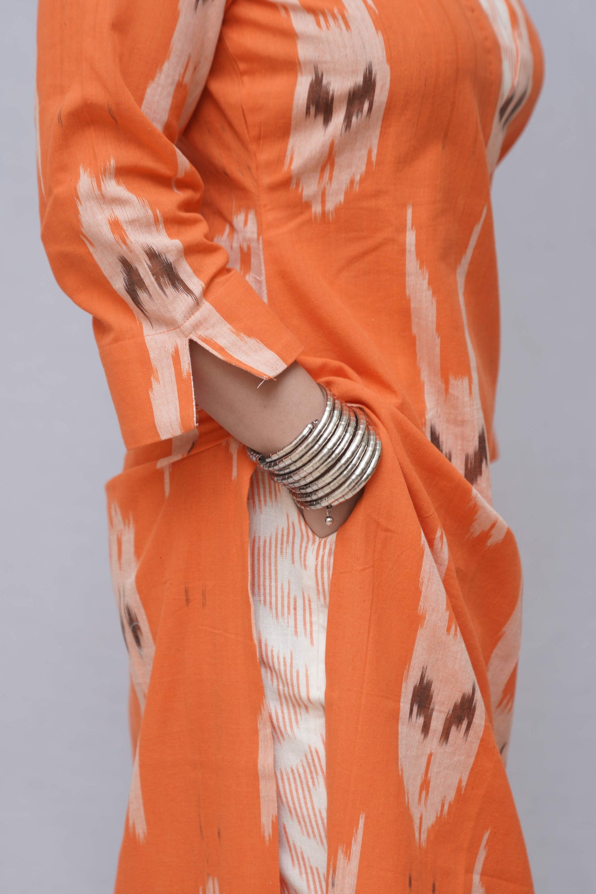 Orange & Off White Kurta Set with Dupatta