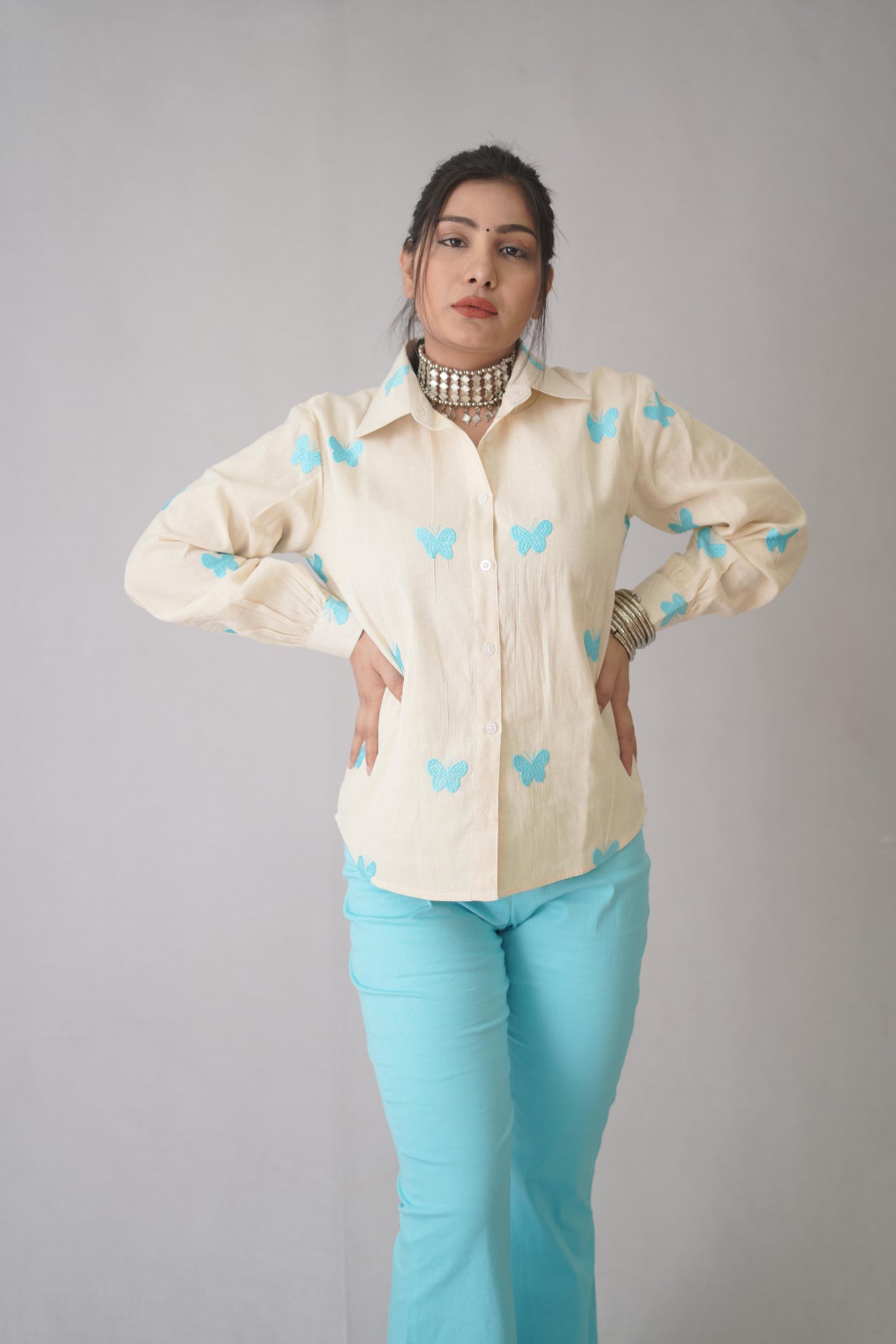 Beige & Sky Blue Coord Set