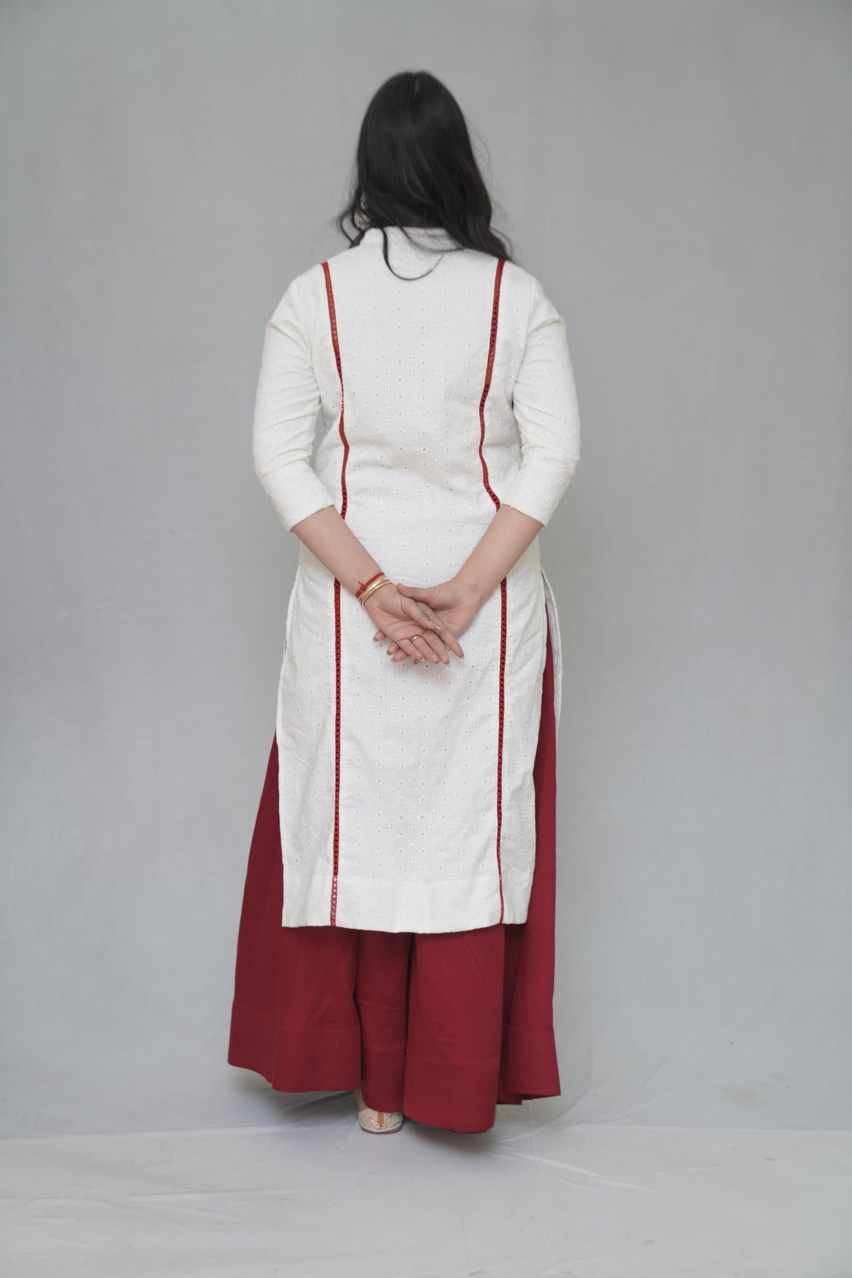 White & Red Kurta and Palazzo Set
