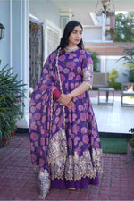 Purple Floral Anarkali Suit Set