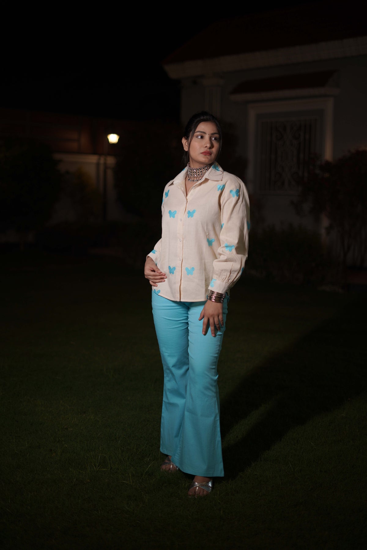 Beige & Sky Blue Coord Set