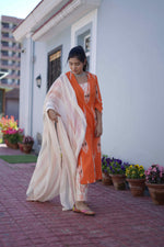 Orange & Off White Kurta Set with Dupatta