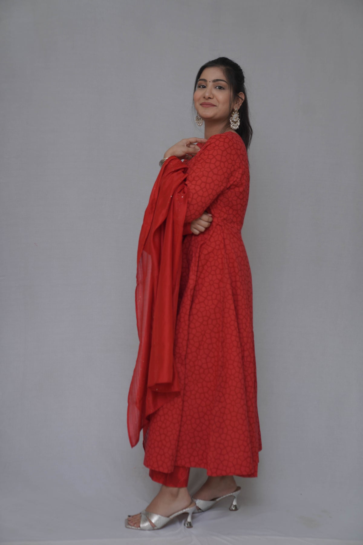 Red Anarkali Suit Set with Dupatta