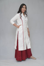 White & Red Kurta and Palazzo Set