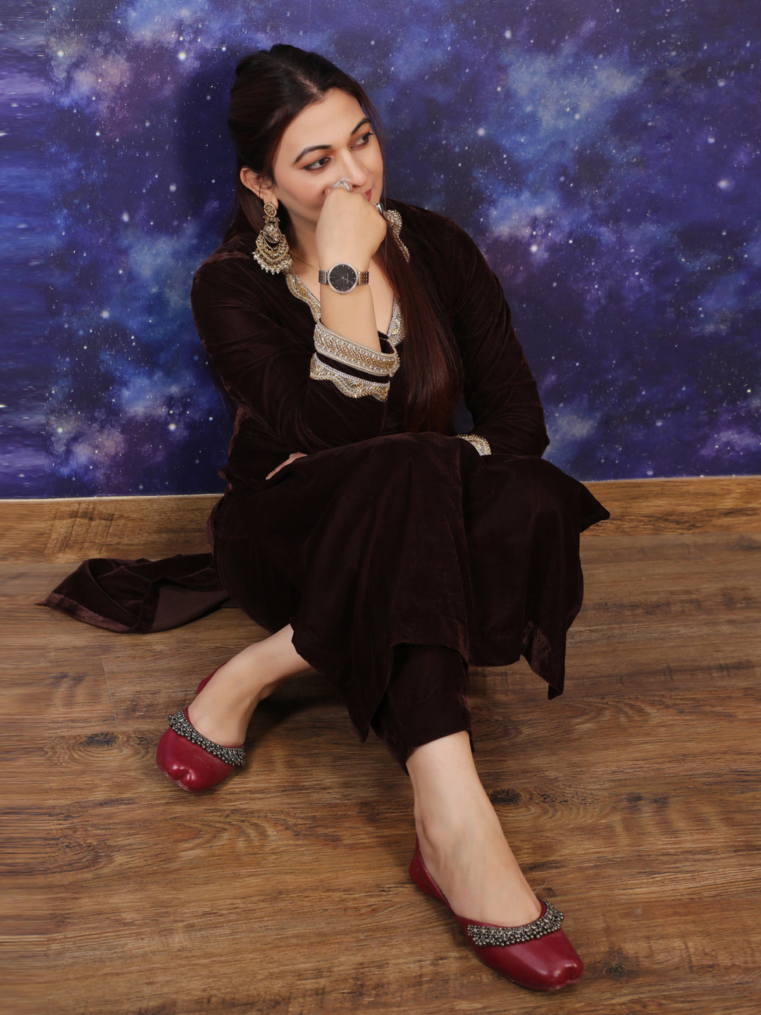 BROWN VELVET KURTA SET