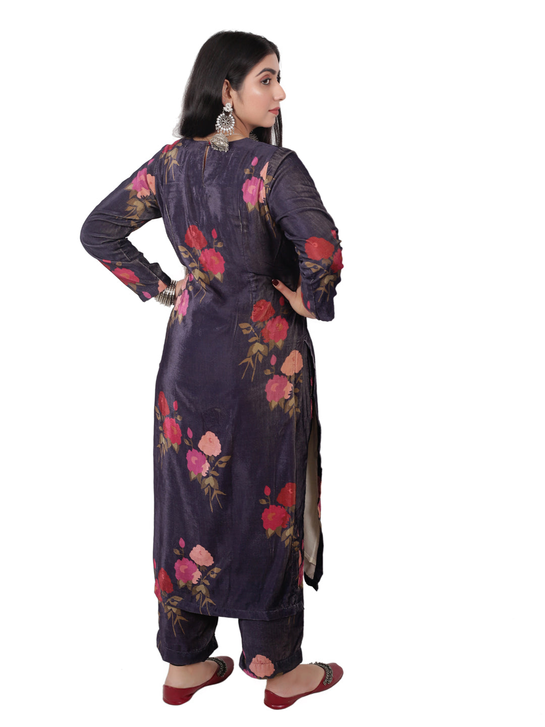 VELVET PURPLE FLORRAL KURTA SET