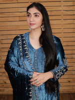 VELVET EMBROIDERED KURTA SET