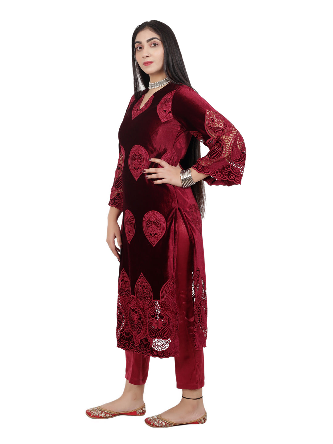RED VELVET KURTA SET