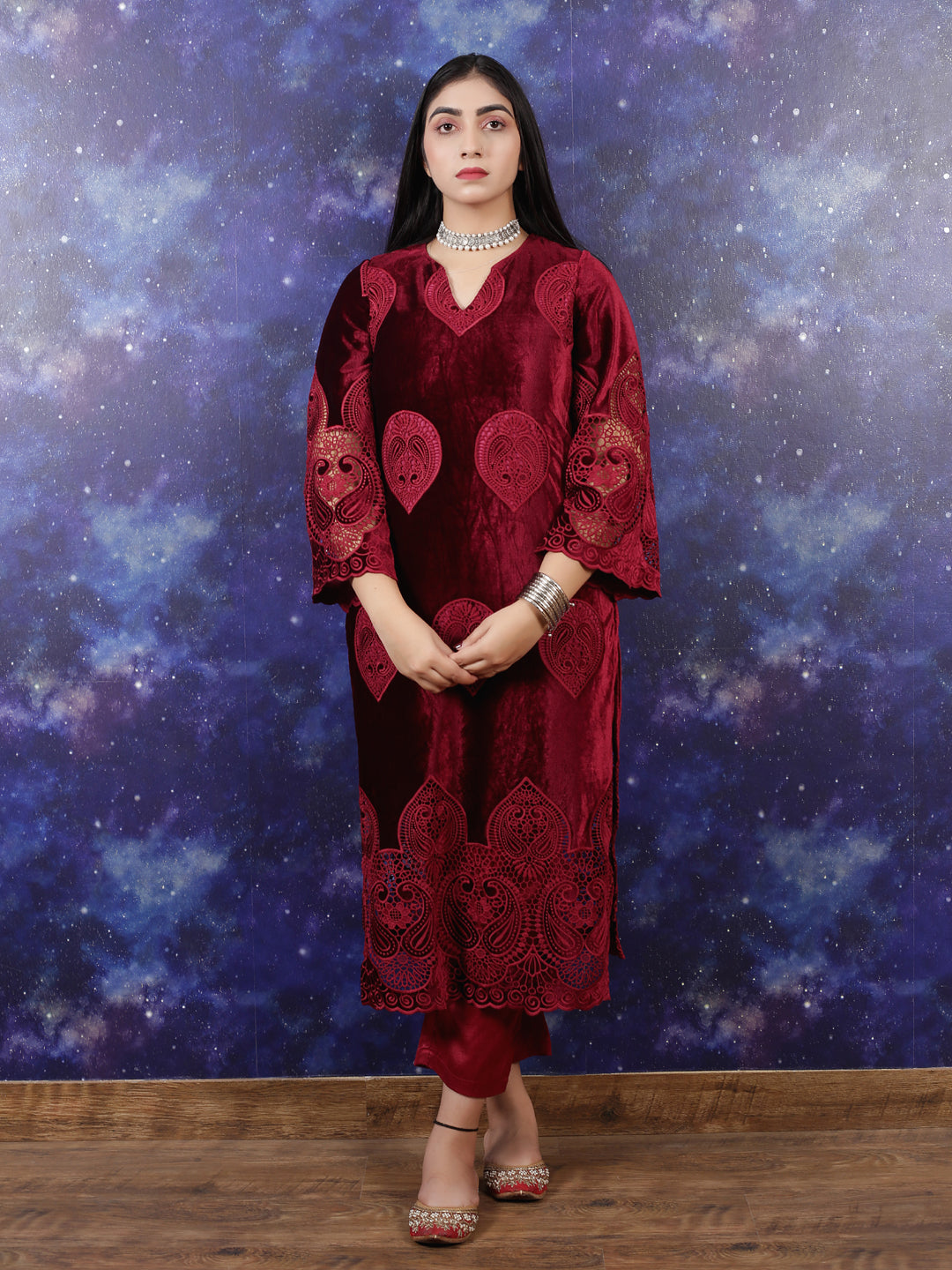RED VELVET KURTA SET