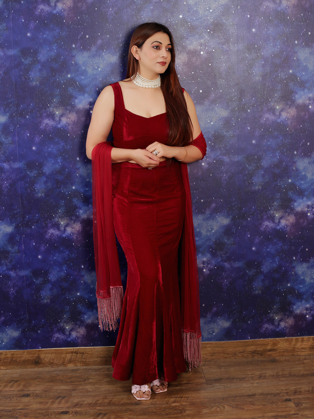 RED VELVET SKIRT WITH TOP