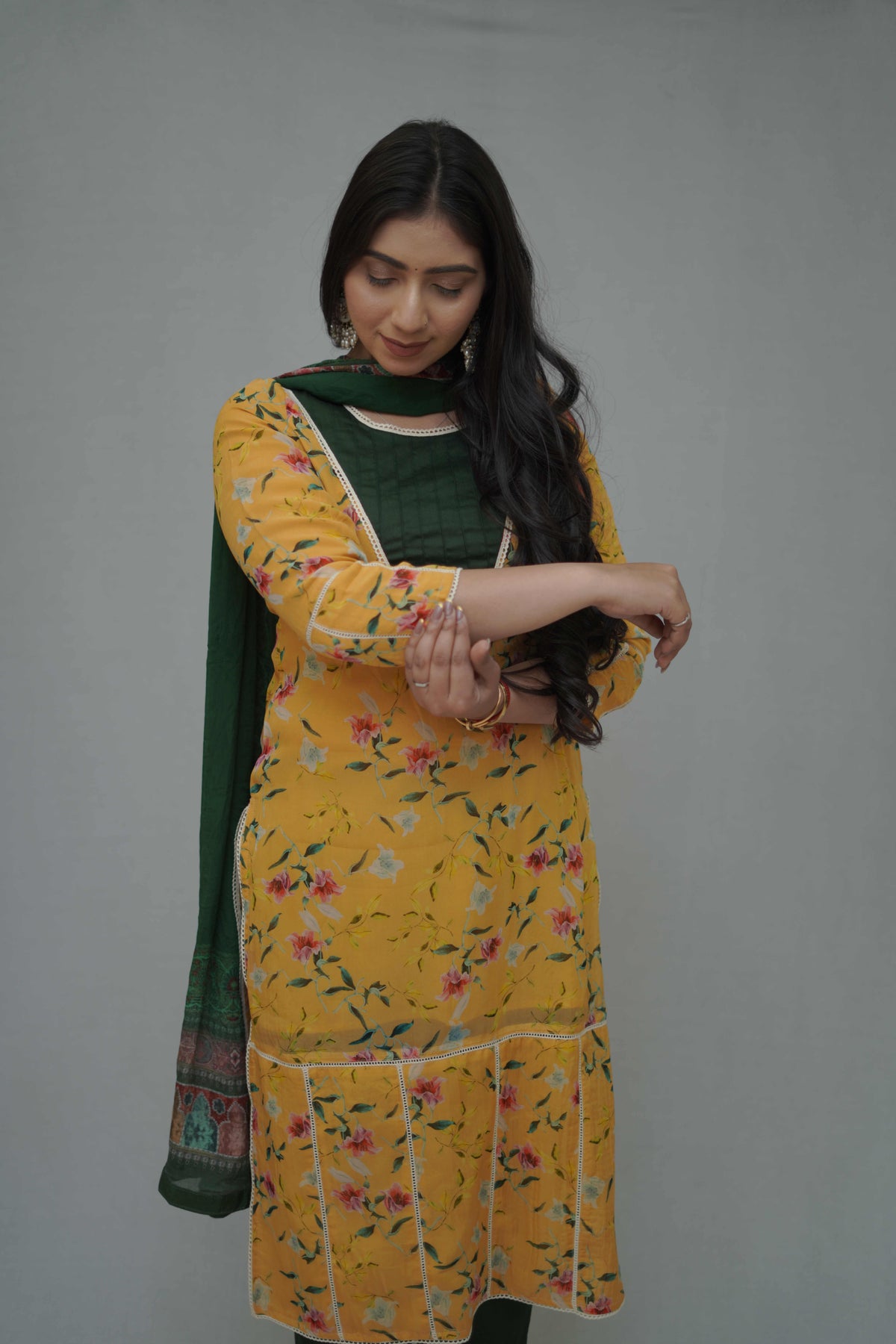 Orange & Green Kurta Set