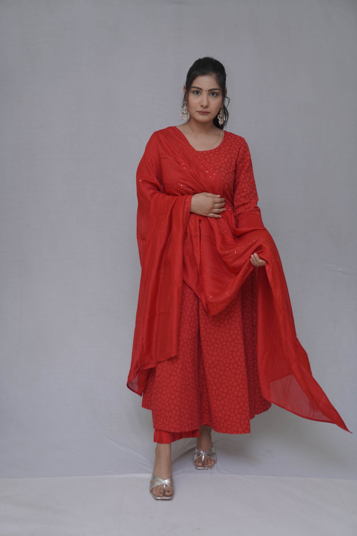 Red Anarkali Suit Set with Dupatta