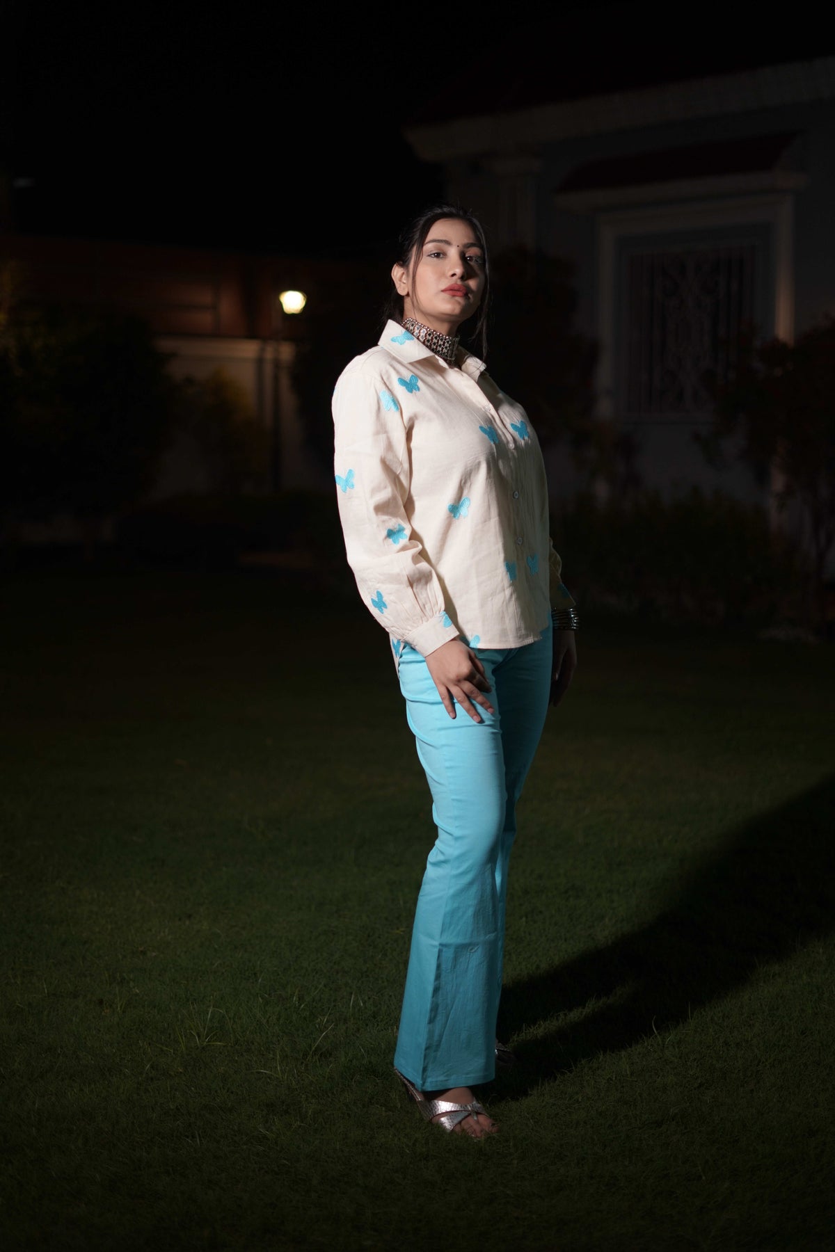 Beige & Sky Blue Coord Set