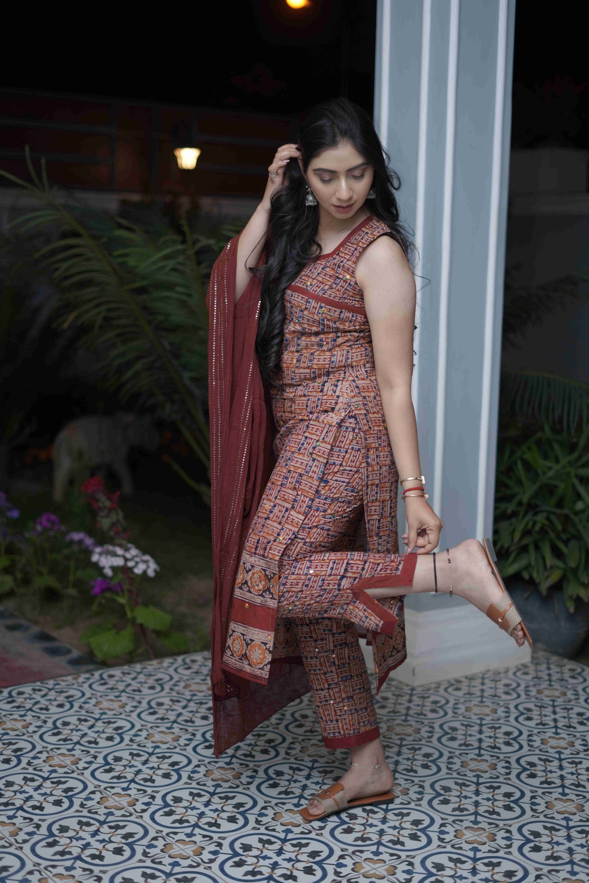 Brown Kurta Set with Dupatta