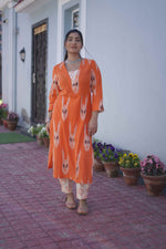 Orange & Off White Kurta Set with Dupatta
