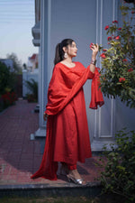Red Anarkali Suit Set with Dupatta