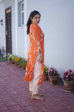 Orange & Off White Kurta Set with Dupatta