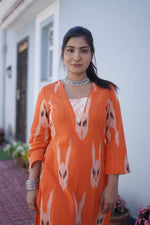 Orange & Off White Kurta Set with Dupatta