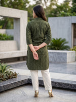 Olive Green Hacuba work Shirt Style Kurta with Pants