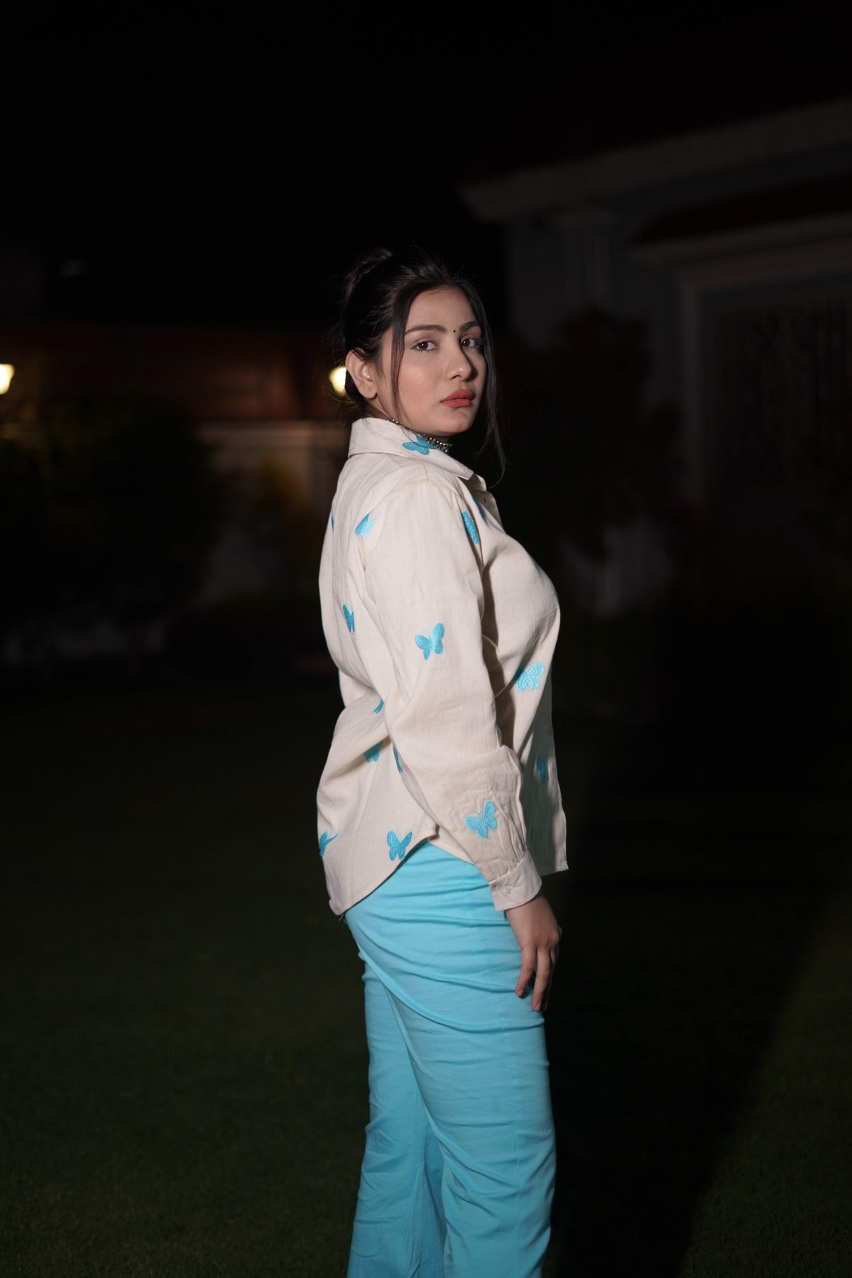 Beige & Sky Blue Coord Set