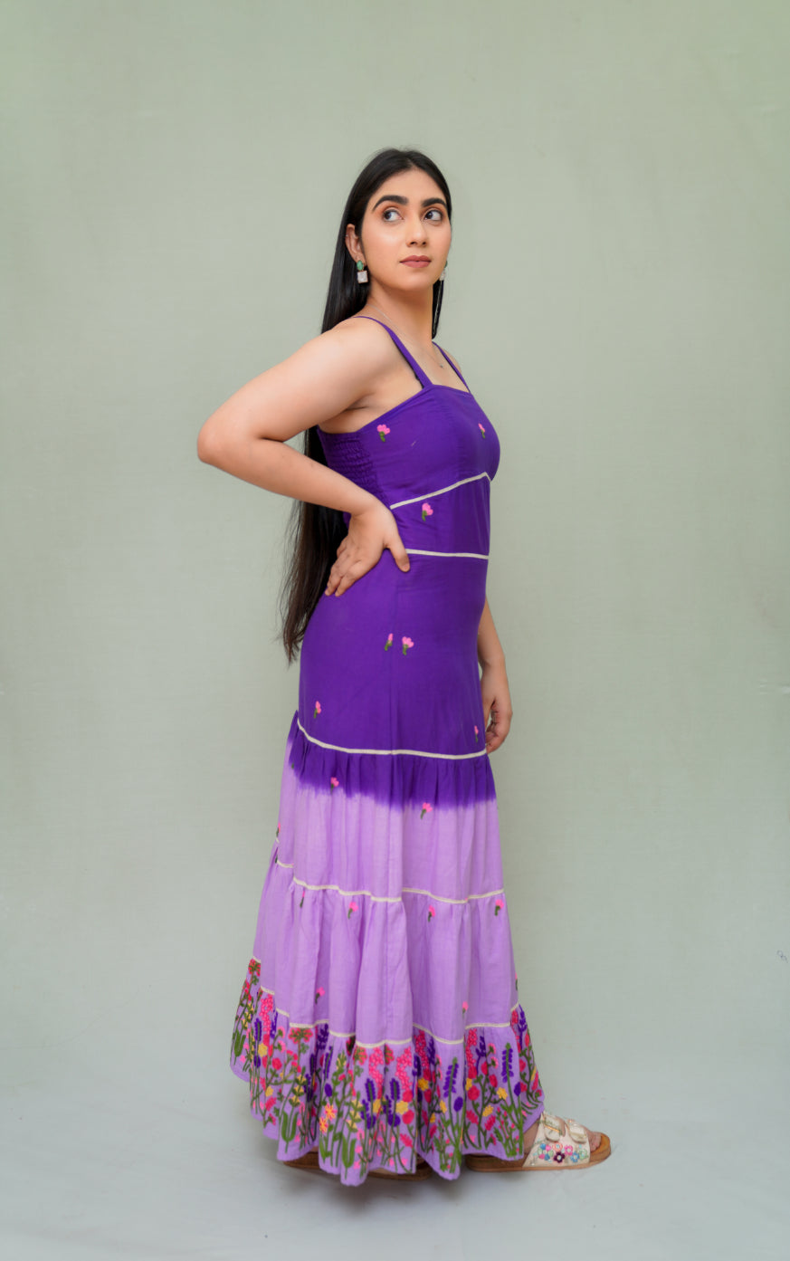 Lavender Fields ombre maxi dress with floral embroidery