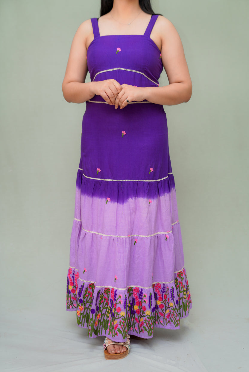 Lavender Fields ombre maxi dress with floral embroidery