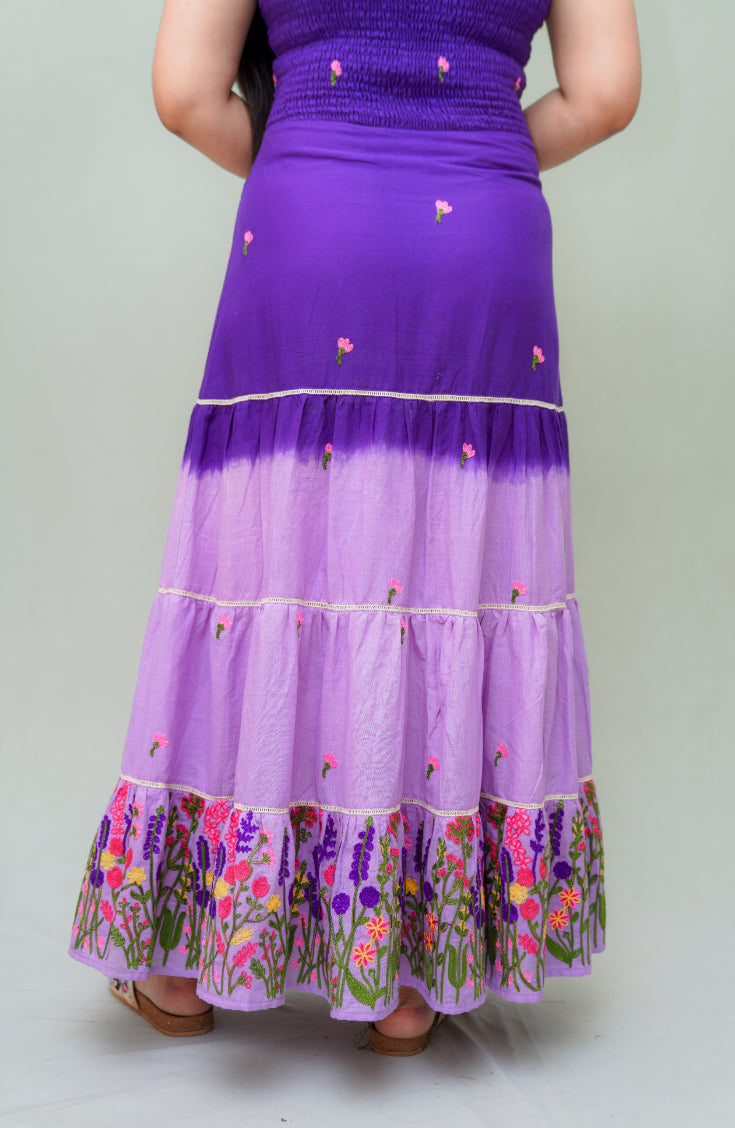 Lavender Fields ombre maxi dress with floral embroidery