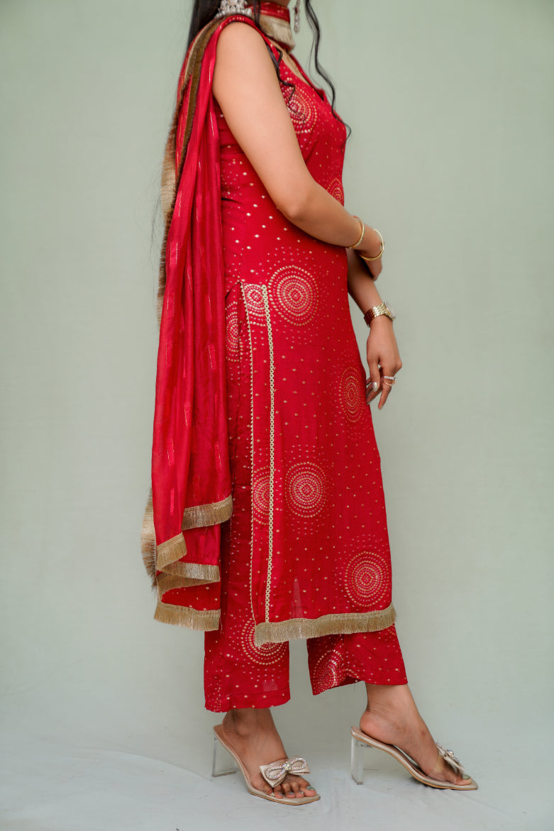 Red Bandhani Kurta set