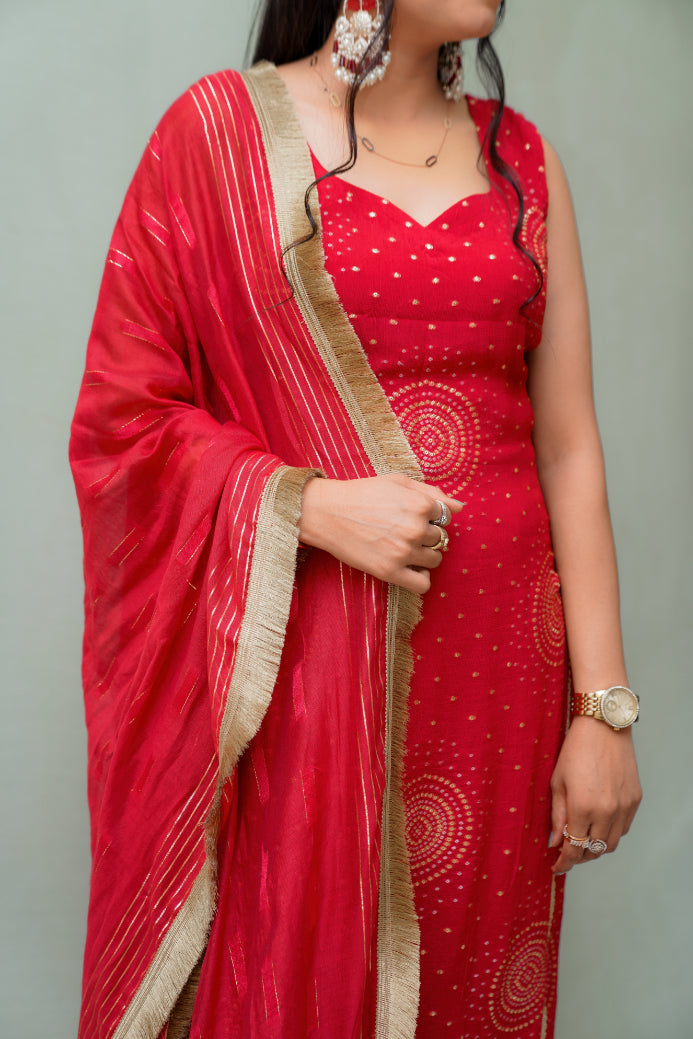 Red Bandhani Kurta set