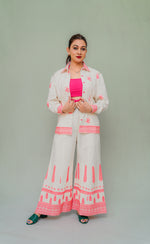 Off white Fushsia pink embriodered Coord Set