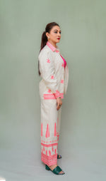 Off white Fushsia pink embriodered Coord Set